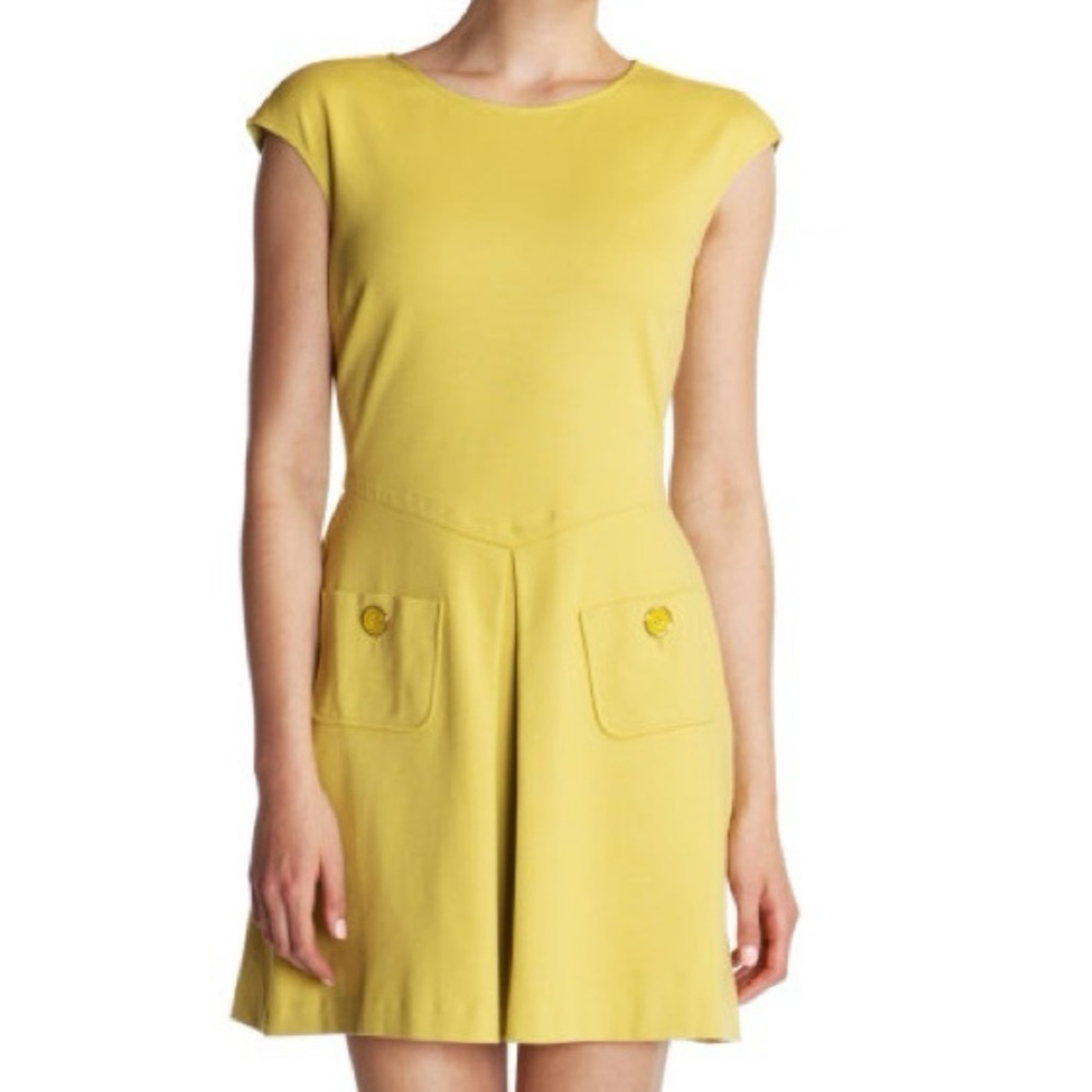 TED BAKER:Harmia pocket mustard yellow jersey dress size 1